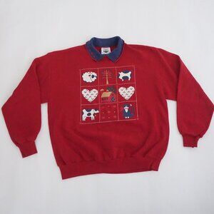 Vintage Gopher Sport Red Farm Animal Patchwork Graphic Sweatshirt Blue Collar XL